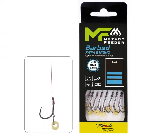 METHODE FEEDER BARBED X-TRA STRONG LEADER - MIT GUMMIBAND - HAKEN MIT WIDERHAKEN
