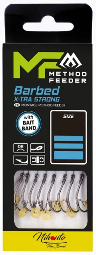 METHODE FEEDER BARBED X-TRA STRONG LEADER - MIT GUMMIBAND - HAKEN MIT WIDERHAKEN